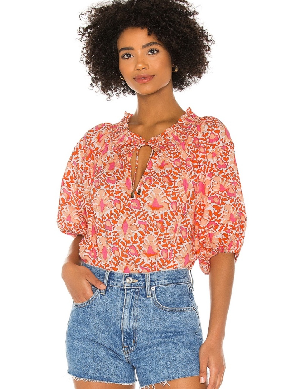 Free People Willow Blouse Tea Combo XS Oversized 100% Cotton Boho Floral Top